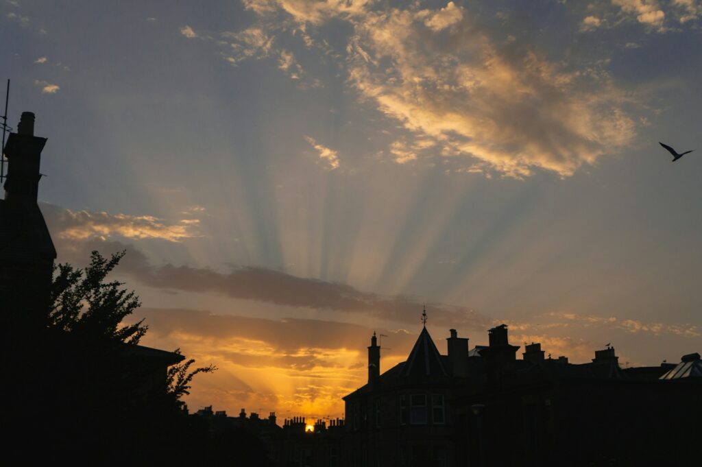 Sunset over period property in Morningside Edinburgh